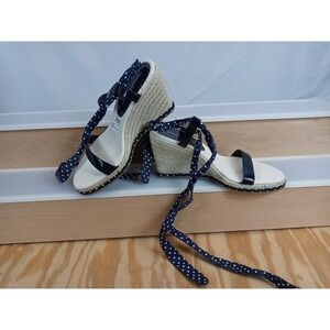 NWT Wedge Sandals Montego Bay Club Women's Size 7 W Blue Polka Dot 3" Heel Cute